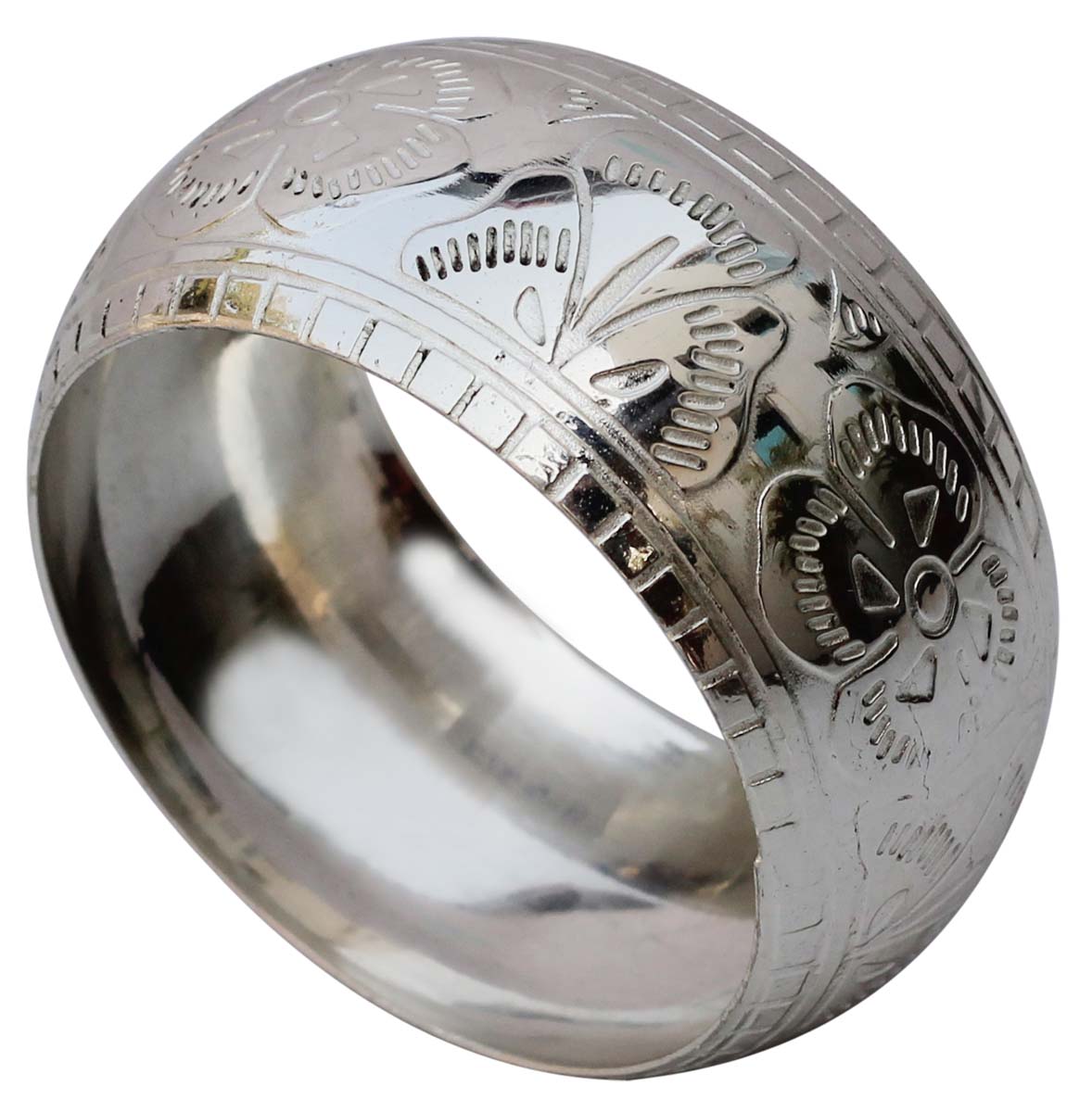 Buy in Bulk - Metal Napkin Rings - Cast in Brass - Nickel Plated - Engraved Floral Motifs